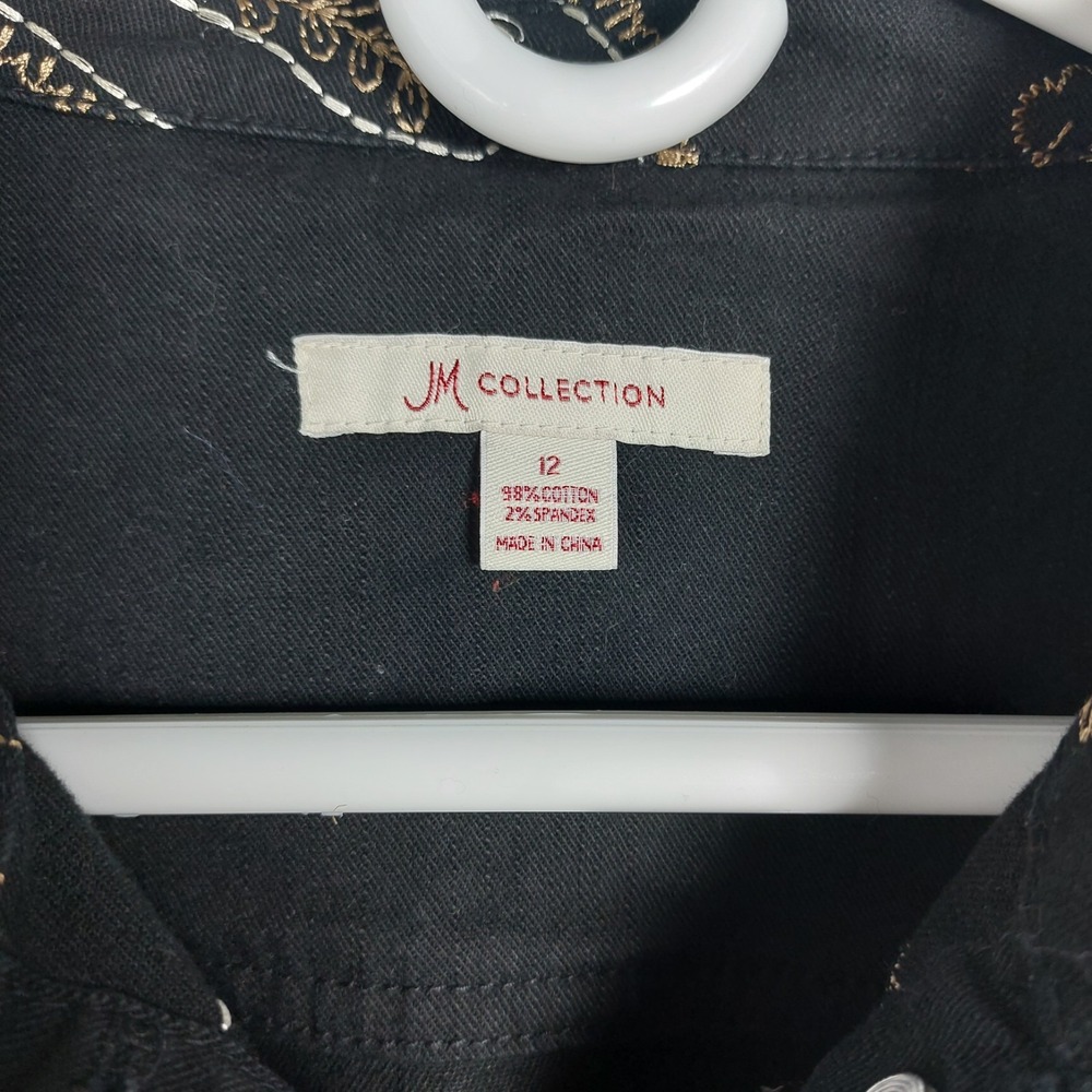 JM Collection Black Denim Blazer Jacket Paisley Gold Silver Stitching Wms 12 - Picture 3 of 6
